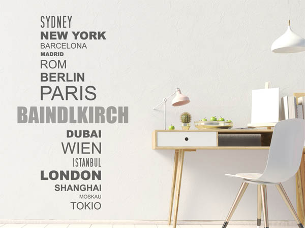 Wandtattoo Baindlkirch mit Weltstädten