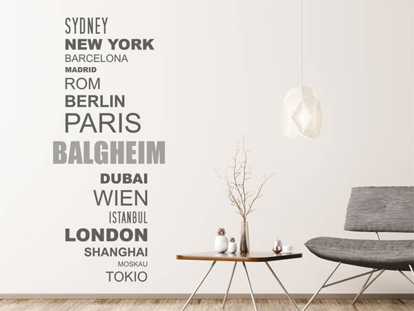 Wandtattoo Balgheim mit Weltstädten
