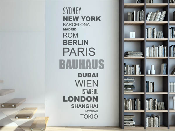 Wandtattoo Bauhaus mit Weltstädten