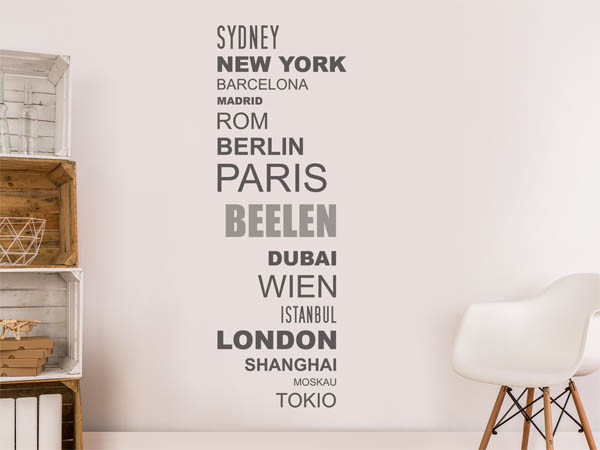 Wandtattoo Beelen mit Weltstädten