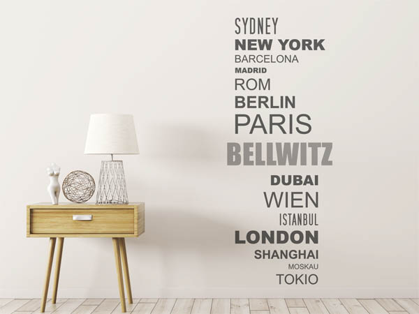 Wandtattoo Bellwitz mit Weltstädten