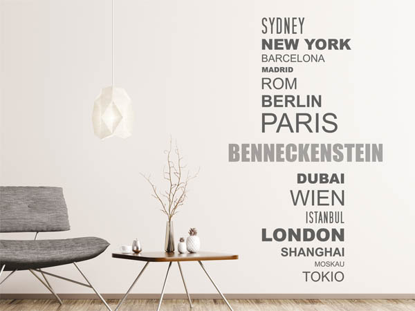 Wandtattoo Benneckenstein mit Weltstädten