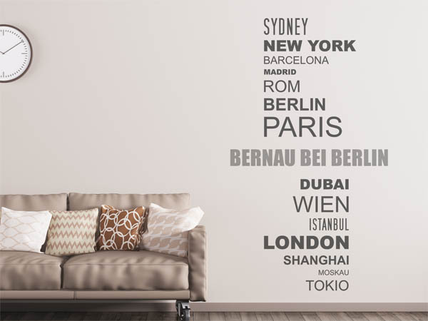 Wandtattoo Bernau bei Berlin mit Weltstädten