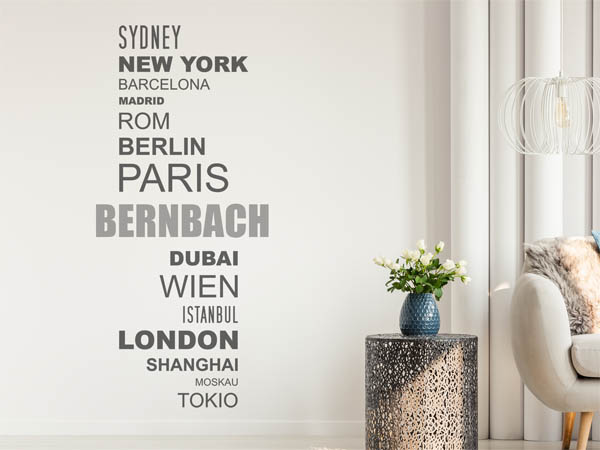 Wandtattoo Bernbach mit Weltstädten