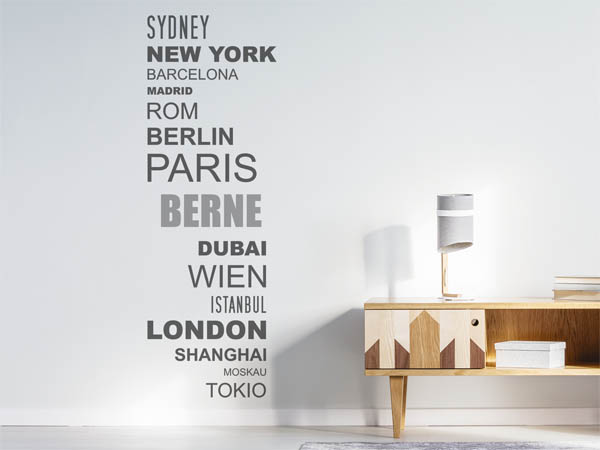 Wandtattoo Berne mit Weltstädten
