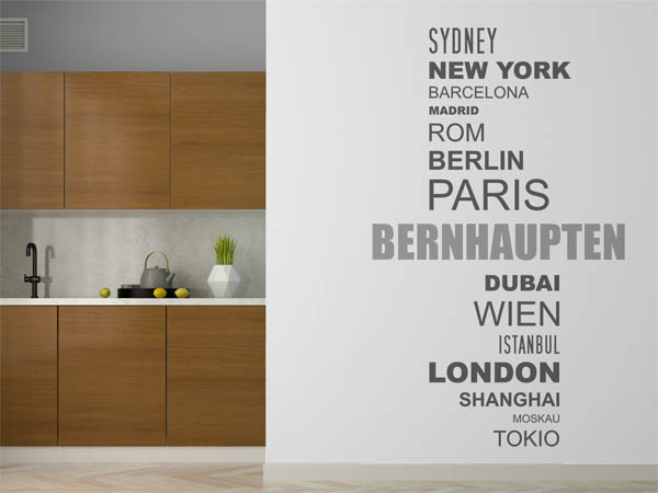 Wandtattoo Bernhaupten mit Weltstädten