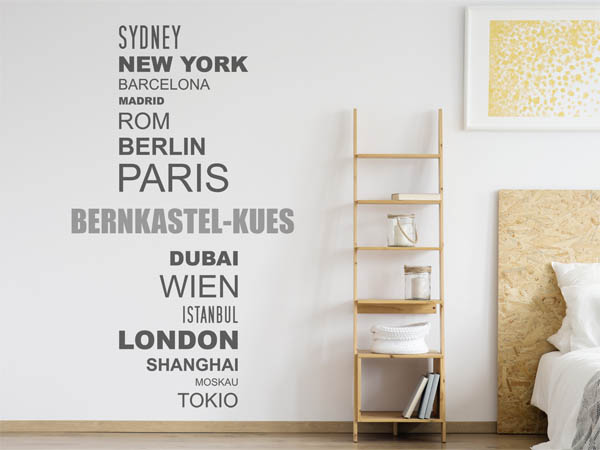Wandtattoo Bernkastel-Kues mit Weltstädten