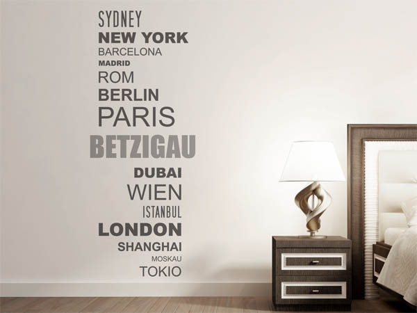 Wandtattoo Betzigau mit Weltstädten