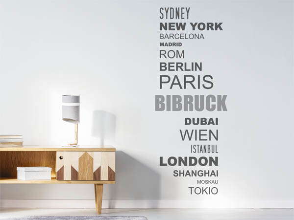 Wandtattoo Bibruck mit Weltstädten