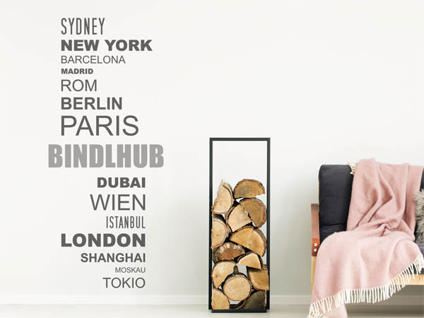 Wandtattoo Bindlhub mit Weltstädten