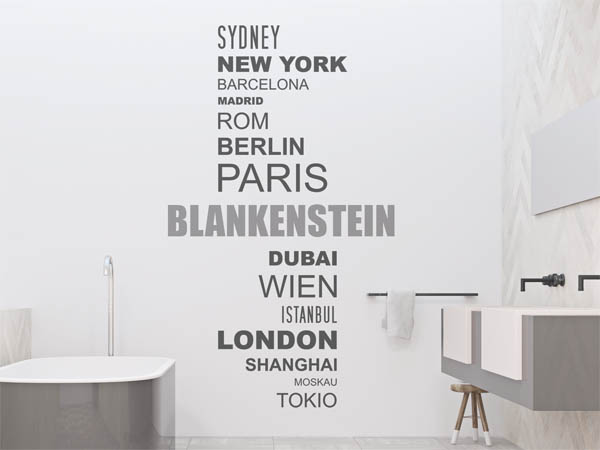 Wandtattoo Blankenstein mit Weltstädten