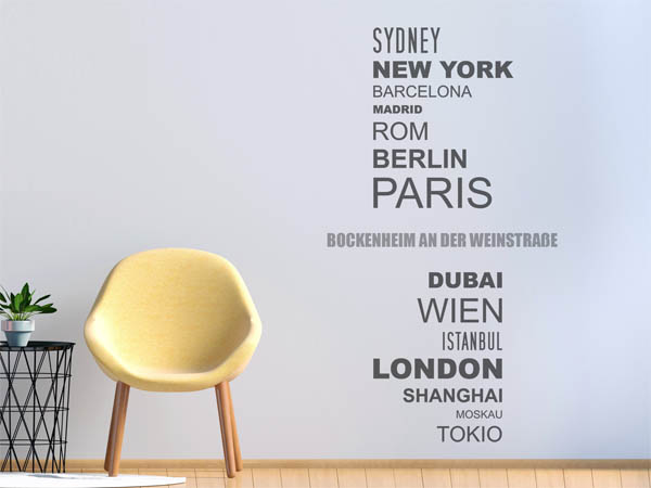 Wandtattoo Bockenheim an der Weinstraße mit Weltstädten