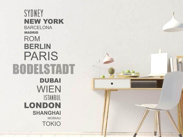 Wandtattoo Bodelstadt mit Weltstädten