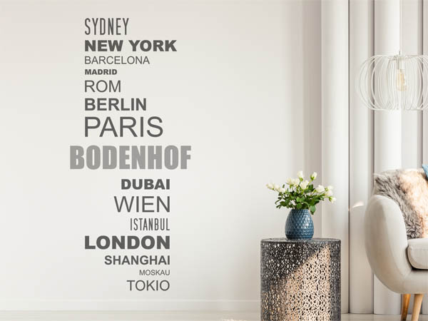 Wandtattoo Bodenhof mit Weltstädten