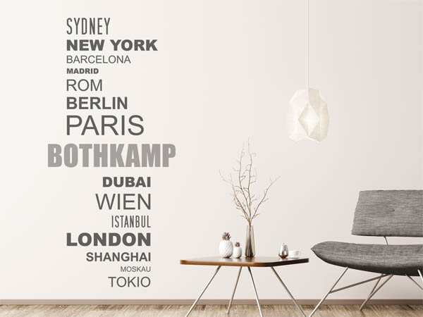 Wandtattoo Bothkamp mit Weltstädten