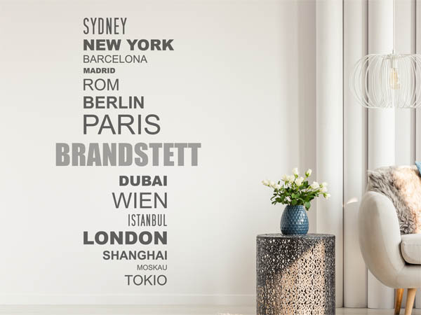 Wandtattoo Brandstett mit Weltstädten