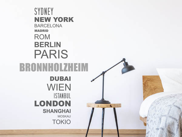 Wandtattoo Bronnholzheim mit Weltstädten