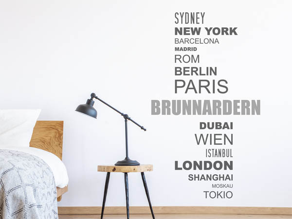 Wandtattoo Brunnardern mit Weltstädten