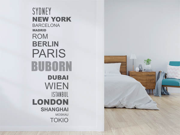 Wandtattoo Buborn mit Weltstädten