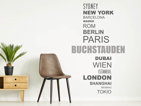 Wandtattoo Buchstauden mit Weltstädten