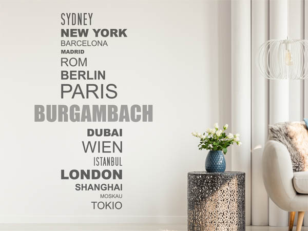 Wandtattoo Burgambach mit Weltstädten