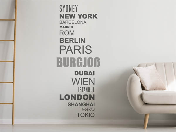 Wandtattoo Burgjoß mit Weltstädten
