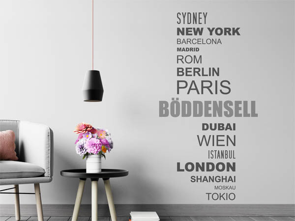Wandtattoo Böddensell mit Weltstädten