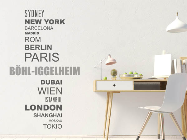 Wandtattoo Böhl-Iggelheim mit Weltstädten