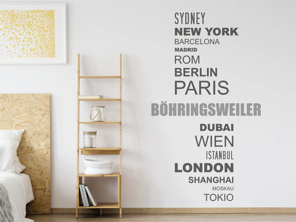 Wandtattoo Böhringsweiler mit Weltstädten