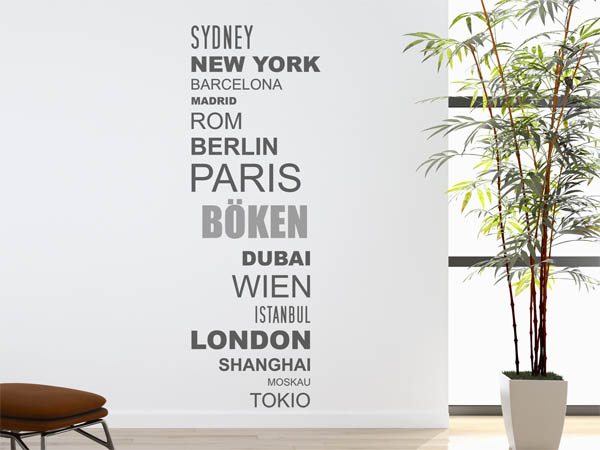 Wandtattoo Böken mit Weltstädten