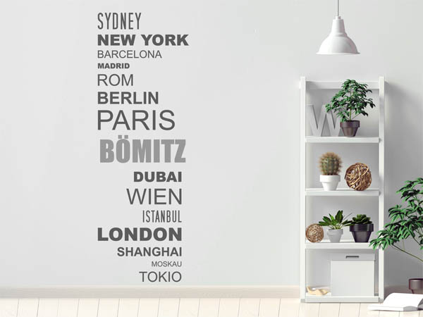 Wandtattoo Bömitz mit Weltstädten
