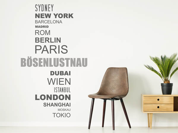 Wandtattoo Bösenlustnau mit Weltstädten