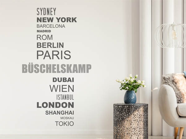 Wandtattoo Büschelskamp mit Weltstädten