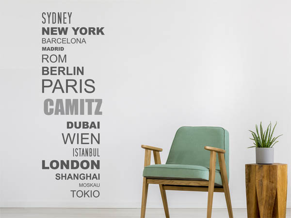Wandtattoo Camitz mit Weltstädten