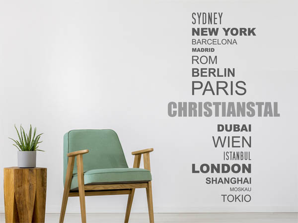 Wandtattoo Christianstal mit Weltstädten