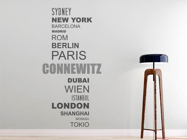 Wandtattoo Connewitz mit Weltstädten