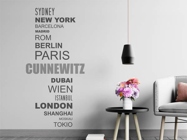 Wandtattoo Cunnewitz mit Weltstädten