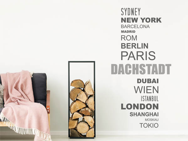 Wandtattoo Dachstadt mit Weltstädten
