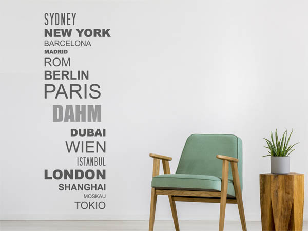 Wandtattoo Dahm mit Weltstädten
