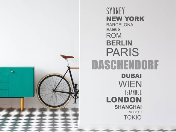 Wandtattoo Daschendorf mit Weltstädten