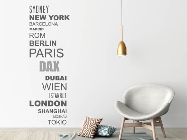 Wandtattoo Dax mit Weltstädten