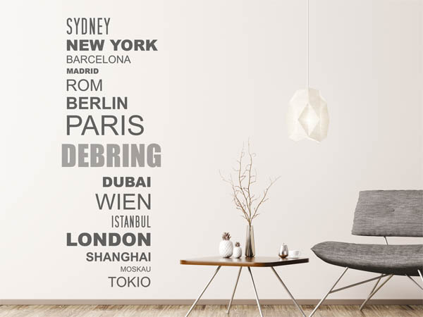 Wandtattoo Debring mit Weltstädten