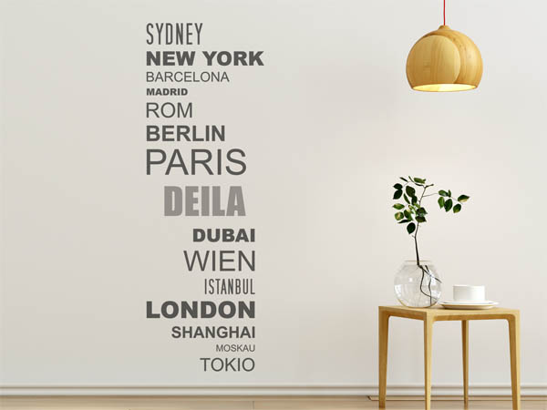 Wandtattoo Deila mit Weltstädten