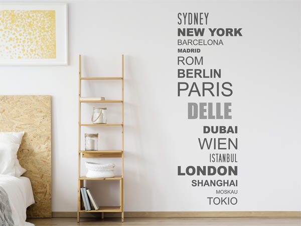 Wandtattoo Delle mit Weltstädten