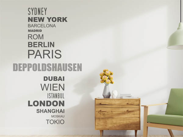 Wandtattoo Deppoldshausen mit Weltstädten