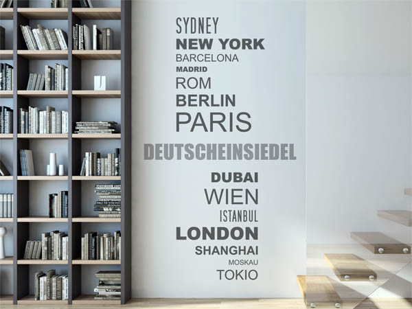 Wandtattoo Deutscheinsiedel mit Weltstädten