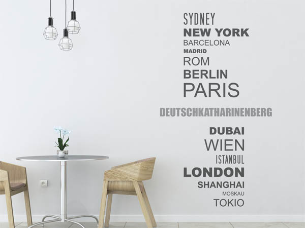 Wandtattoo Deutschkatharinenberg mit Weltstädten