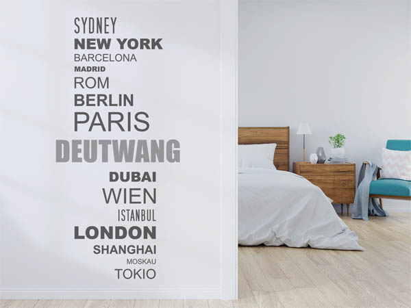 Wandtattoo Deutwang mit Weltstädten