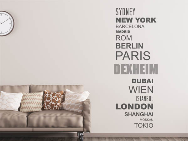 Wandtattoo Dexheim mit Weltstädten