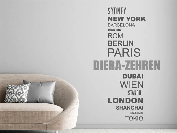 Wandtattoo Diera-Zehren mit Weltstädten